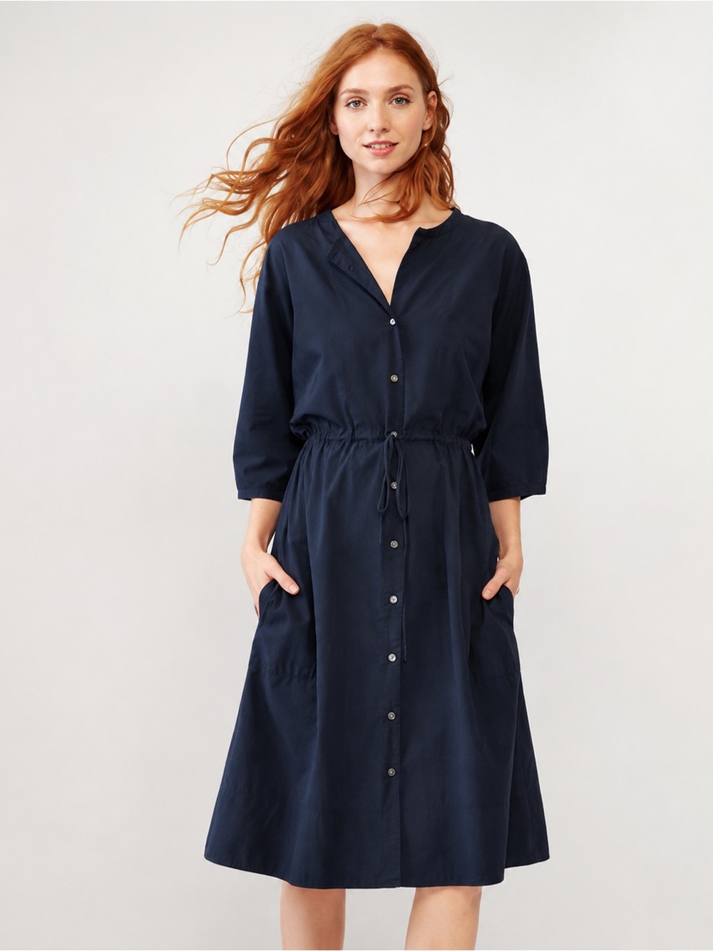 Gap Navy Cotton Seersucker Button Front Midi Minimalist Dress Medium